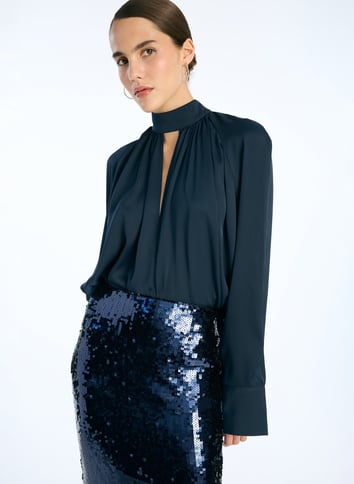 Flowy straight blouse with long sleeves ROTATE Blue